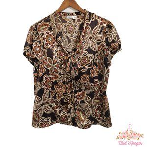 Women's Cato Paisley Short Sleeve Blouse w tie/bow LARGE